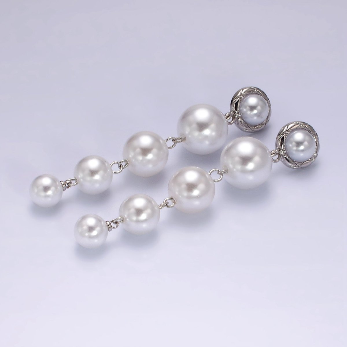 16K Gold Filled 85mm Multiple Shell Pearl Quilted Bezel Drop Stud Earrings in Gold & Silver | AE347 AE348 - DLUXCA