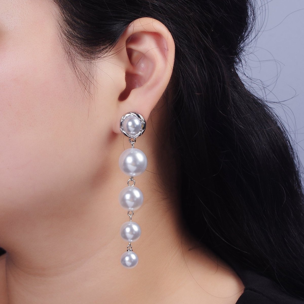 16K Gold Filled 85mm Multiple Shell Pearl Quilted Bezel Drop Stud Earrings in Gold & Silver | AE347 AE348 - DLUXCA