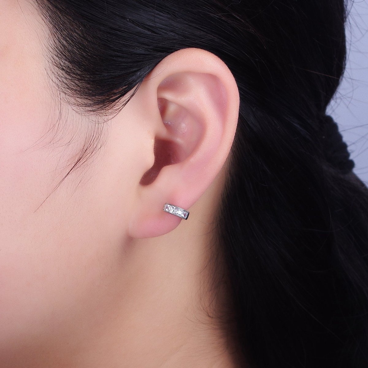 16K Gold Filled 9mm Clear Square CZ Cartilage Huggie Earrings in Gold & Silver | AB1449 AB1450 - DLUXCA