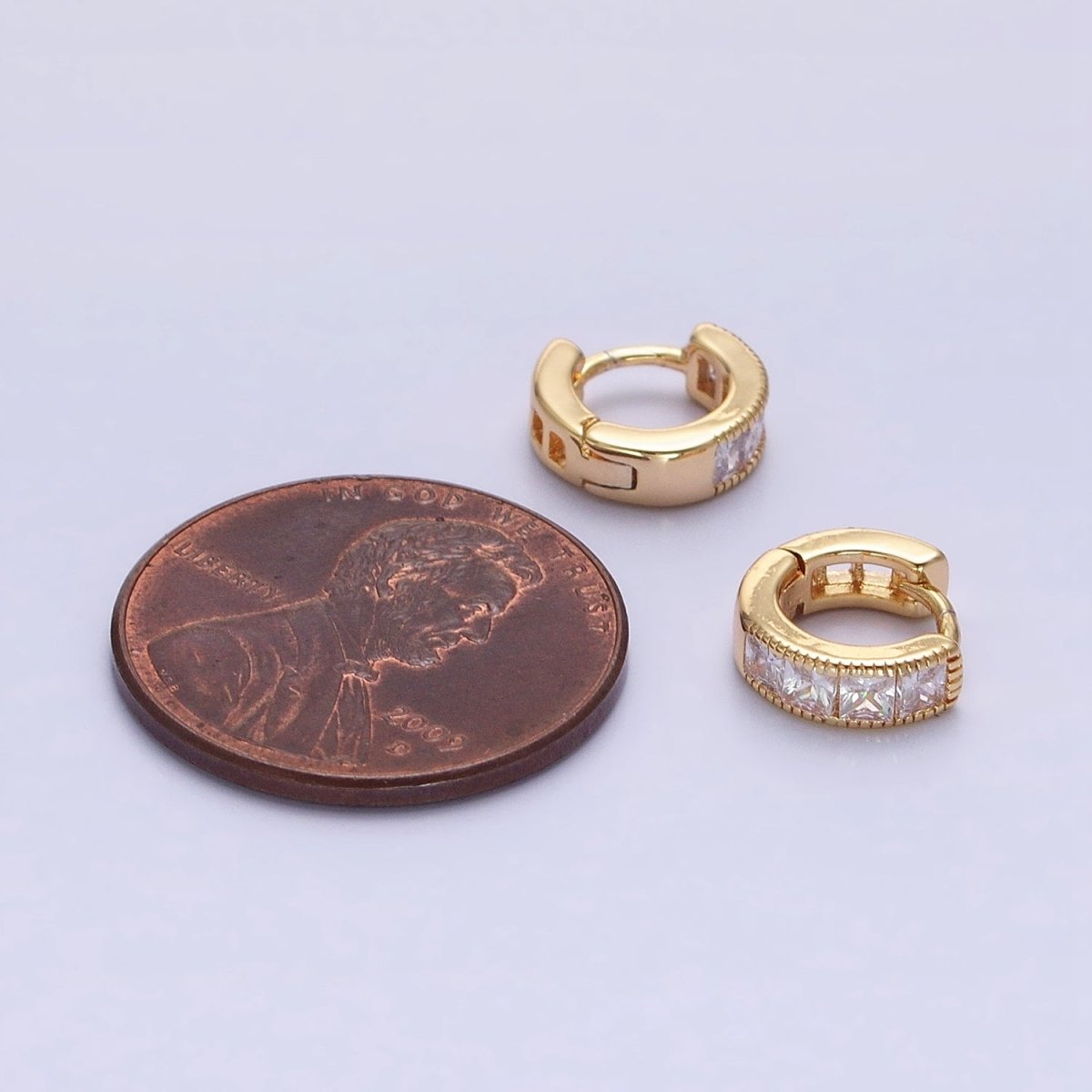 16K Gold Filled 9mm Clear Square CZ Cartilage Huggie Earrings in Gold & Silver | AB1449 AB1450 - DLUXCA