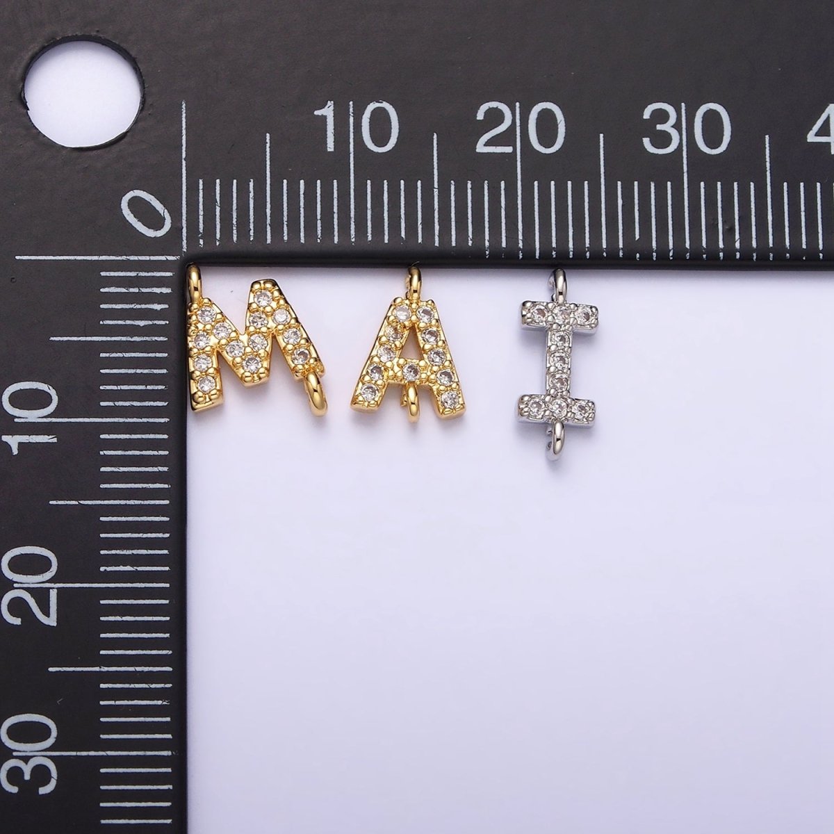 16K Gold Filled A-Z Initial Letter Micro Paved CZ Sideway Loop Personalized Jewelry For Necklace Bracelet Link Connector | AD625 - AD650 - DLUXCA