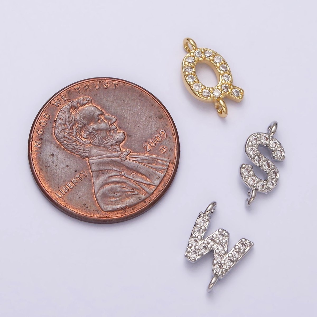 16K Gold Filled A-Z Initial Letter Micro Paved CZ Sideway Loop Personalized Jewelry For Necklace Bracelet Link Connector | AD625 - AD650 - DLUXCA