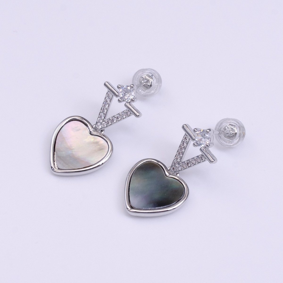 16K Gold Filled Abalone Heart Micro Paved CZ Drop Stud Earrings in Gold & Silver | Y-845 Y-846 - DLUXCA