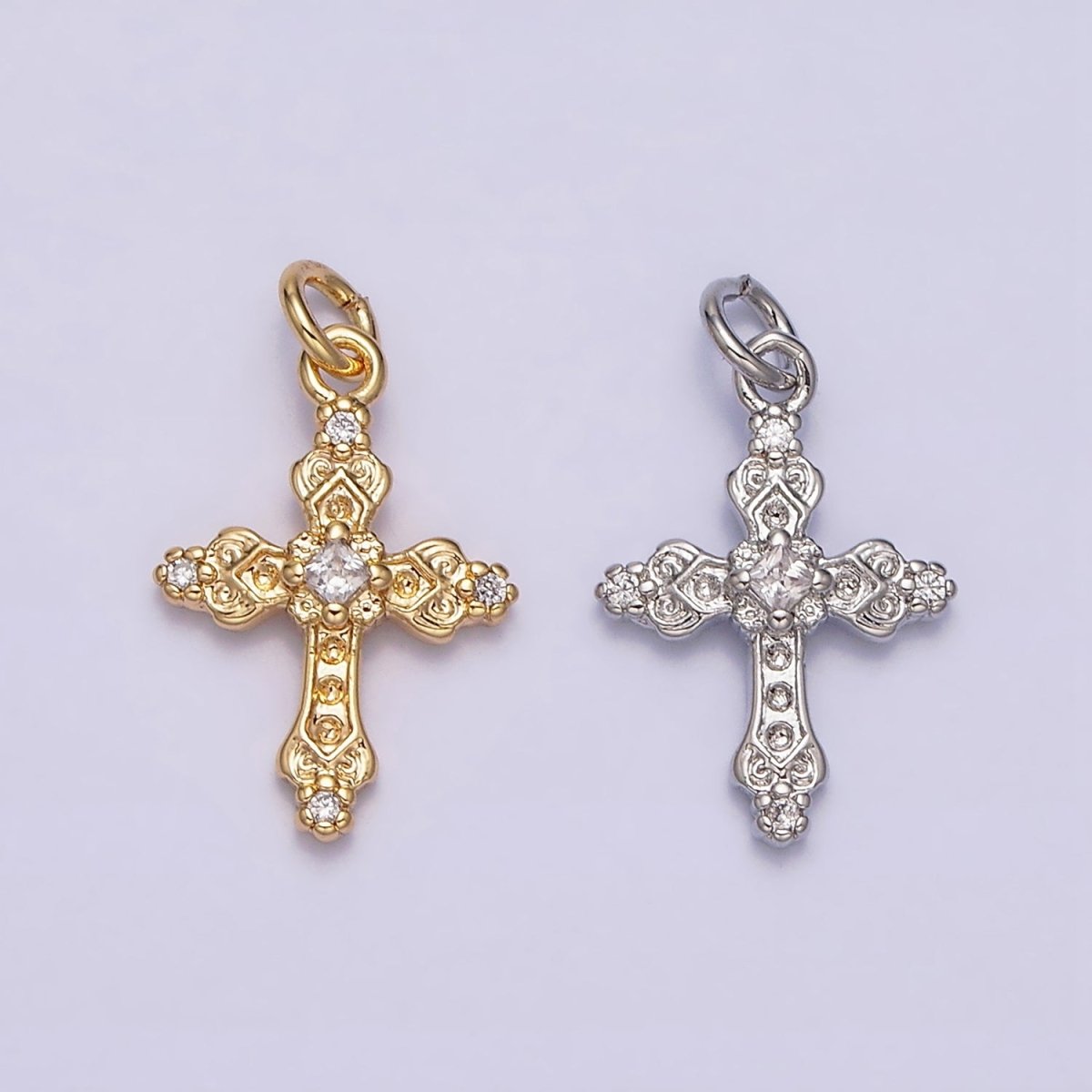 16K Gold Filled Artisan Textured Religious Cross Charm in Gold & Silver | AC1061 AC1062 - DLUXCA