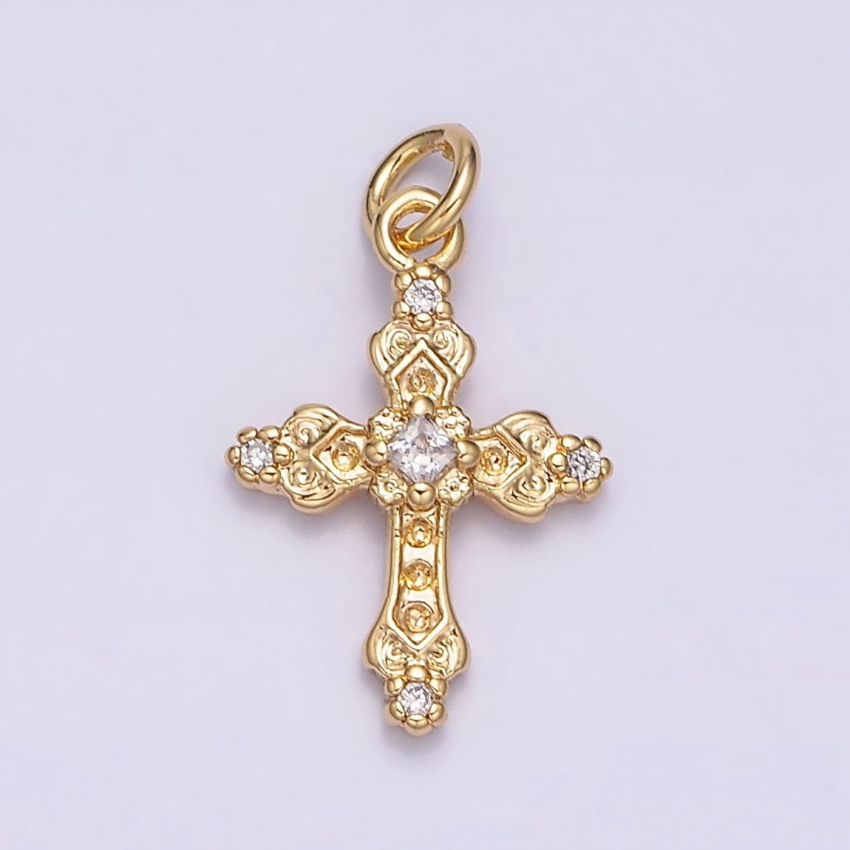 16K Gold Filled Artisan Textured Religious Cross Charm in Gold & Silver | AC1061 AC1062 - DLUXCA