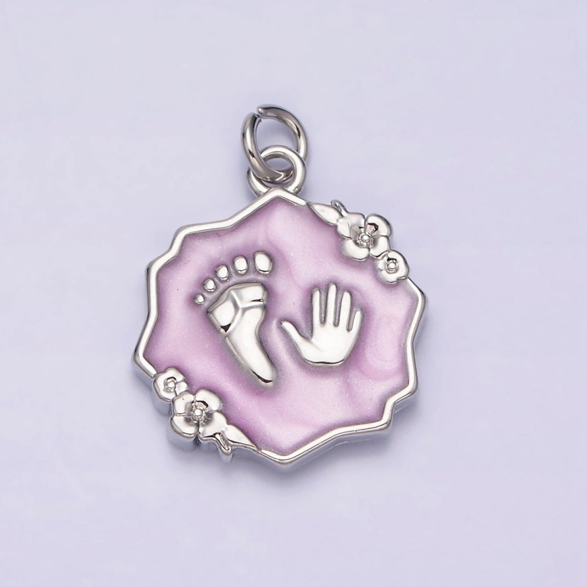 16K Gold Filled Baby Shower Hand & Feet White, Pink, Blue Sparkly Enamel Flower Charm | AC1111 - AC1116 - DLUXCA