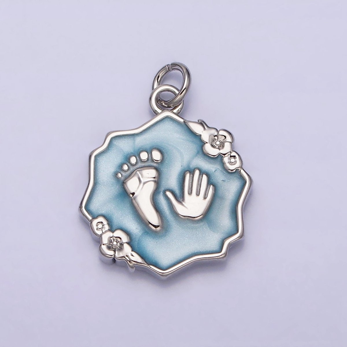 16K Gold Filled Baby Shower Hand & Feet White, Pink, Blue Sparkly Enamel Flower Charm | AC1111 - AC1116 - DLUXCA