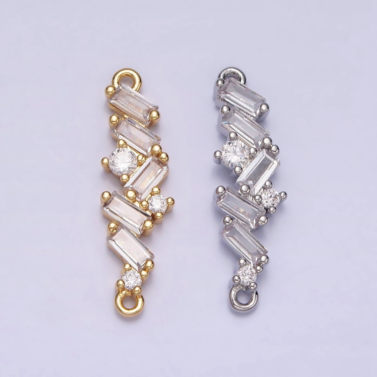 16K Gold Filled Baguette Clear CZ Zig Zag Connector in Gold & Silver | AA1066 AA1067 - DLUXCA