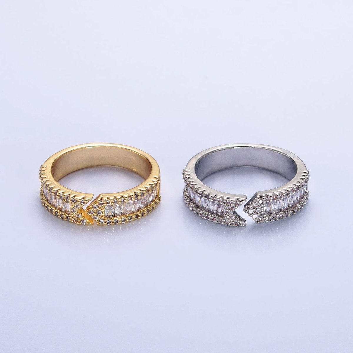 16K Gold Filled Baguette CZ Micro Paved Arrow Band Ring in Gold & Silver | O-1920 O-1921 - DLUXCA