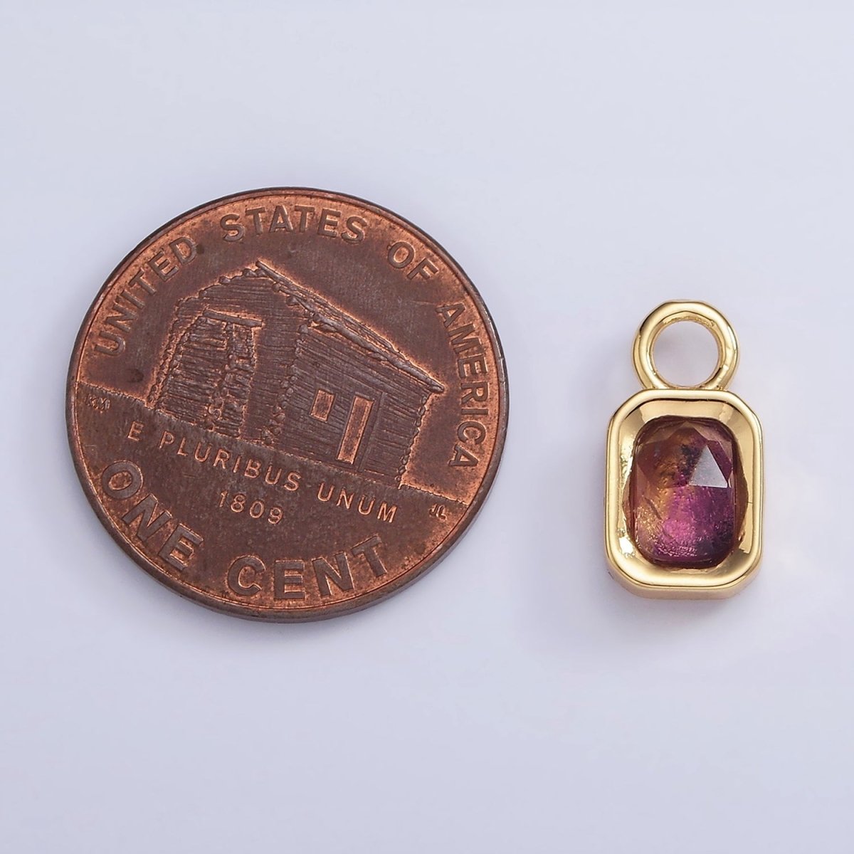 16K Gold Filled Baguette Multifaceted Natural Gemstone Personalized Add-On Charm | AC1492 - AC1504 - DLUXCA