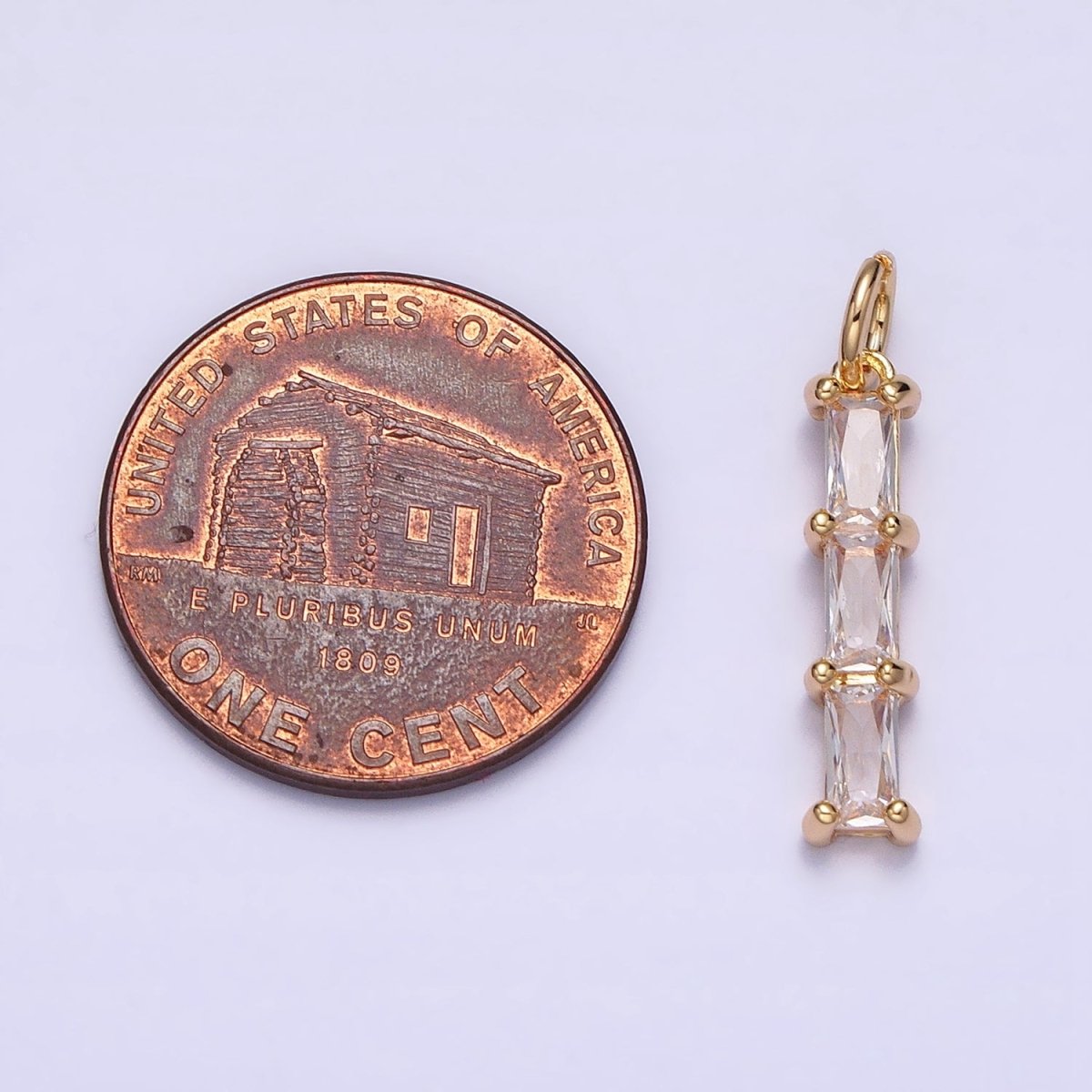 16K Gold Filled Bamboo Clear Baguette CZ Linear Lined Charm in Gold & Silver | AC1225 AC1226 - DLUXCA