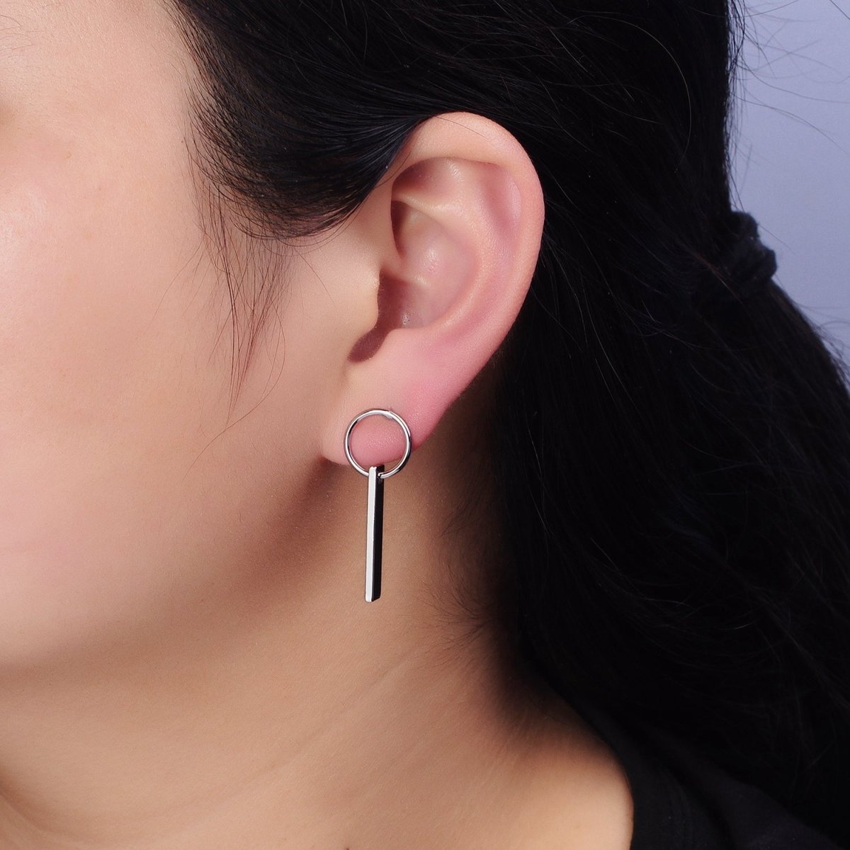 16K Gold Filled Bar Drop Open Round Geometric Stud Earrings in Gold & Silver | AD824 AD825 - DLUXCA