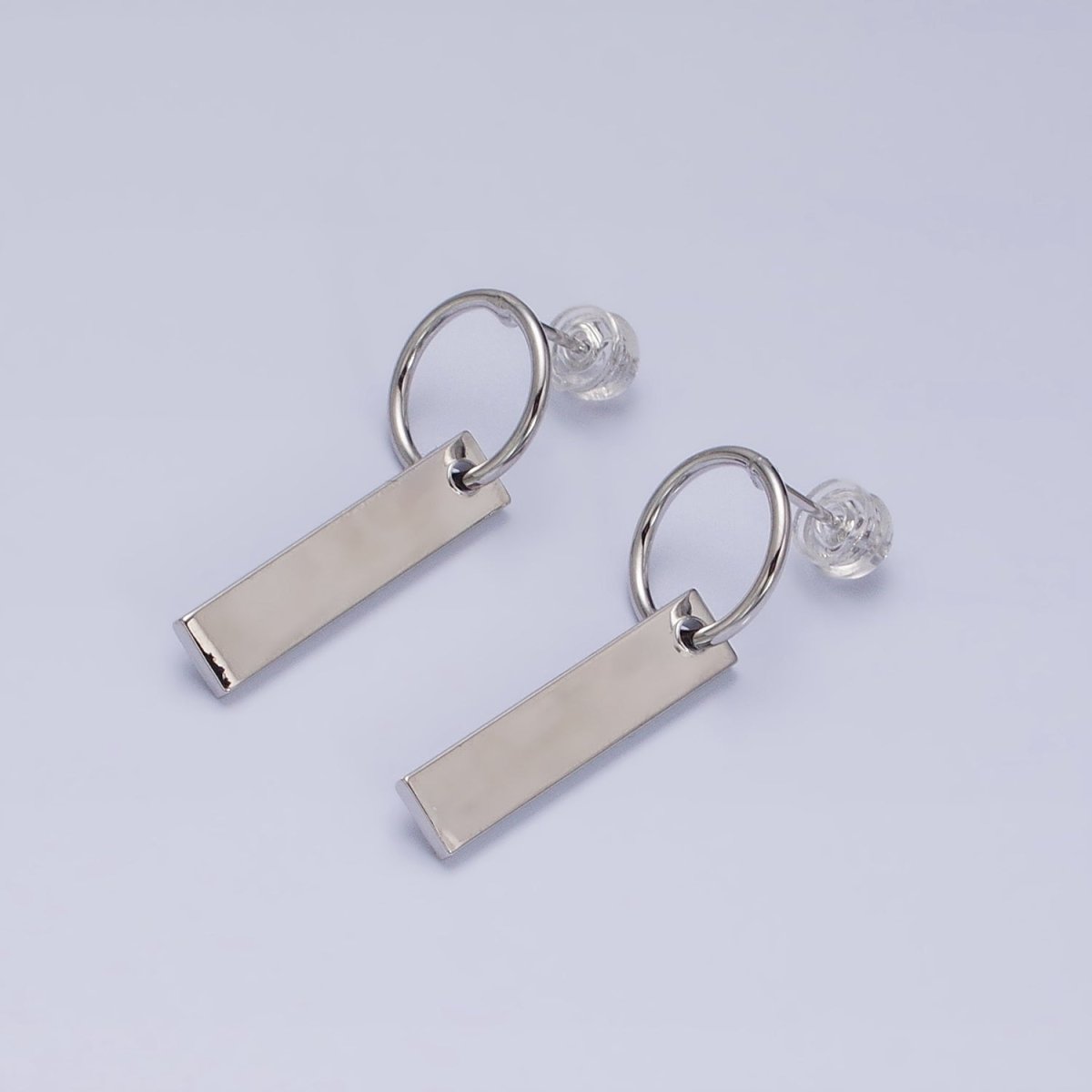 16K Gold Filled Bar Drop Open Round Geometric Stud Earrings in Gold & Silver | AD824 AD825 - DLUXCA