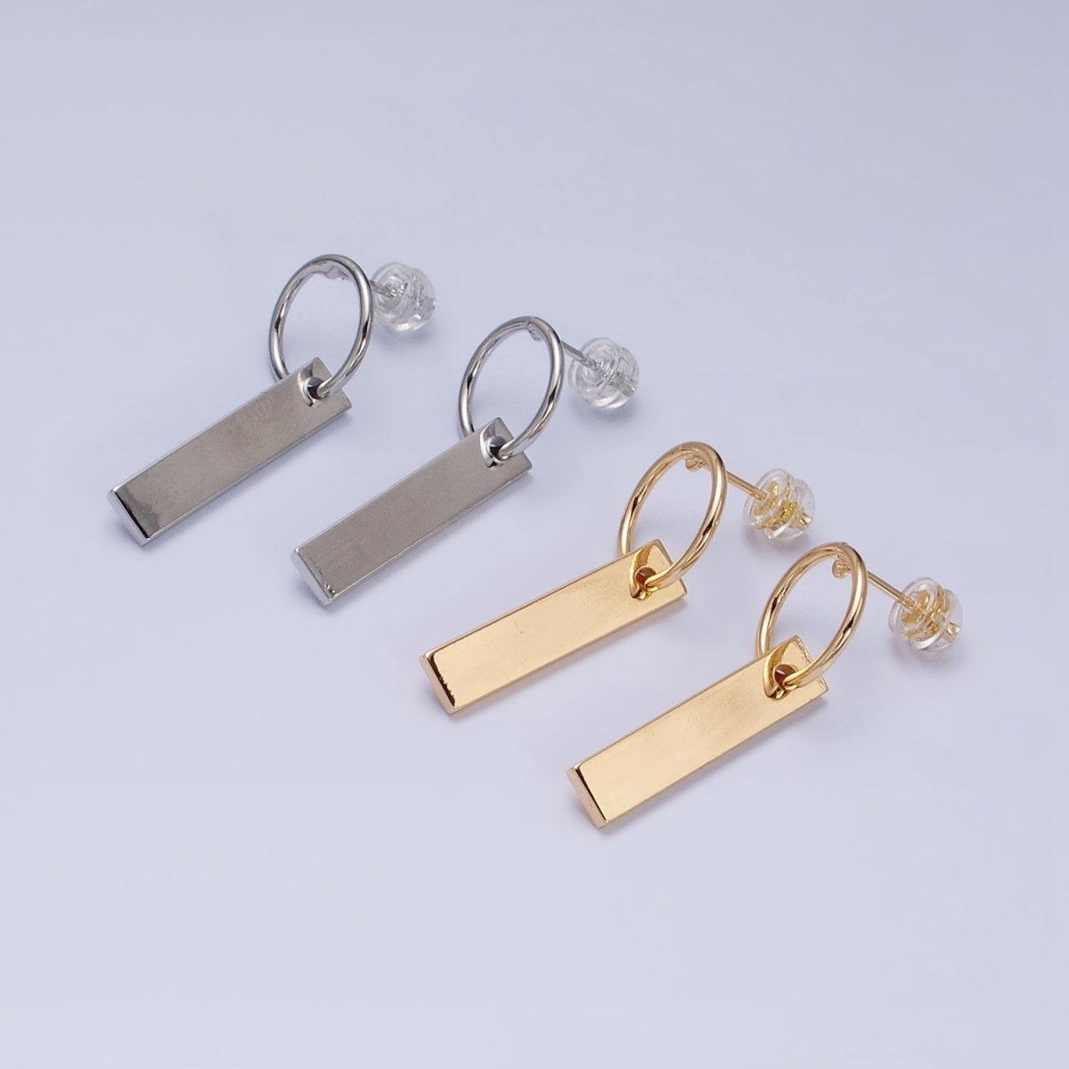 16K Gold Filled Bar Drop Open Round Geometric Stud Earrings in Gold & Silver | AD824 AD825 - DLUXCA