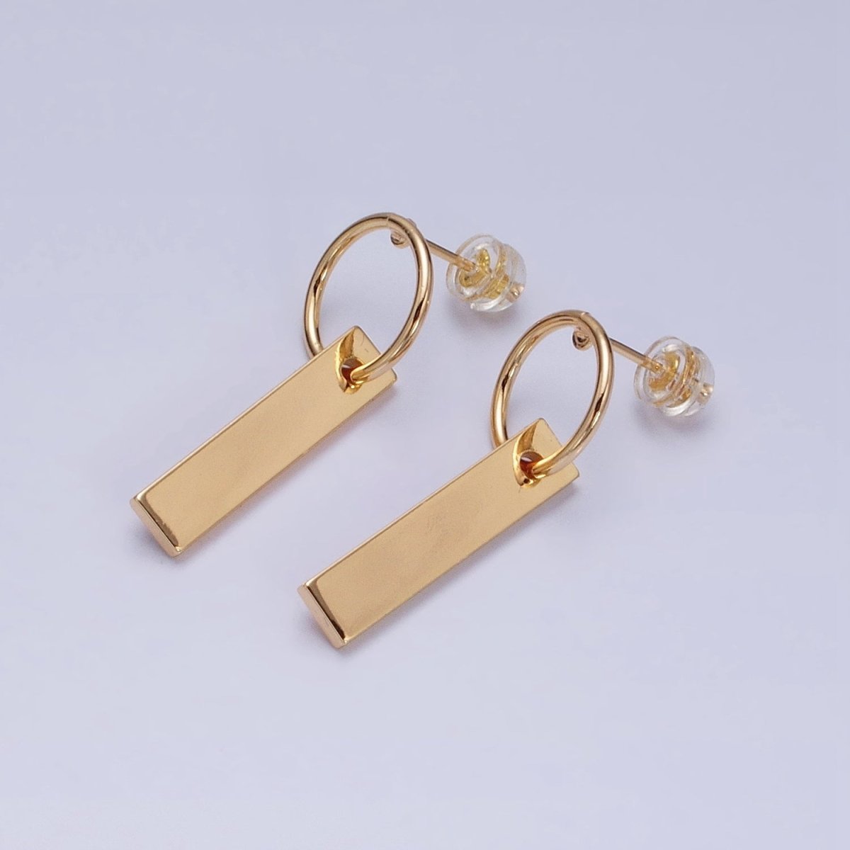 16K Gold Filled Bar Drop Open Round Geometric Stud Earrings in Gold & Silver | AD824 AD825 - DLUXCA