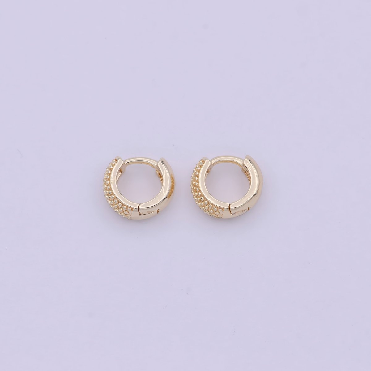 16K Gold Filled Bead Textured 10mm, 13mm, 14mm Hoop Huggie Earring T-265 ~ T-267 - DLUXCA