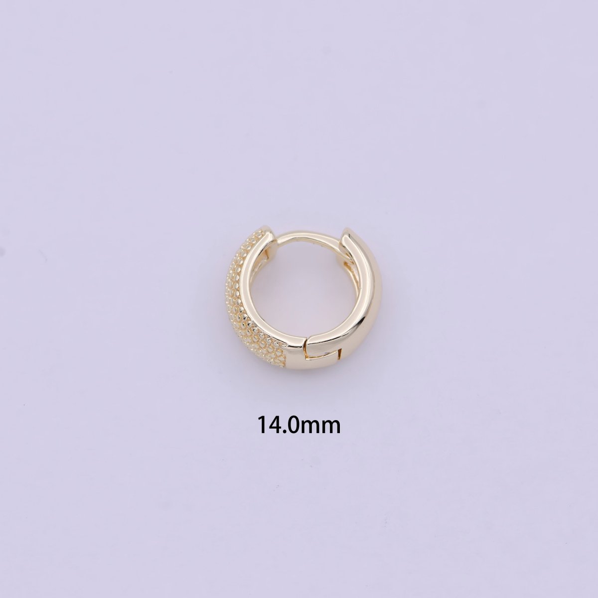 16K Gold Filled Bead Textured 10mm, 13mm, 14mm Hoop Huggie Earring T-265 ~ T-267 - DLUXCA