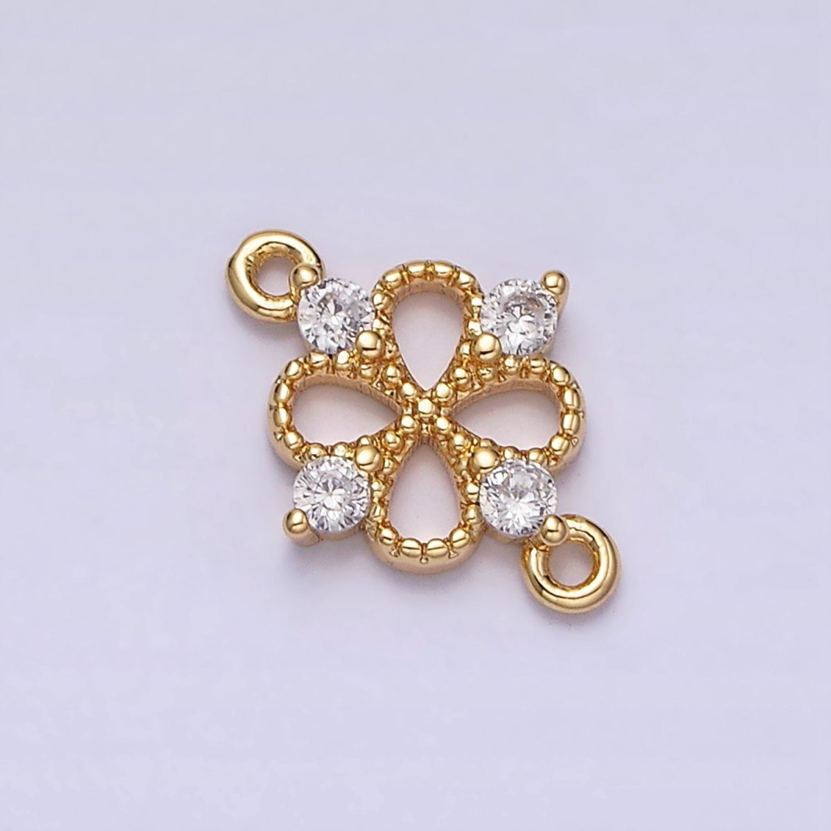 16K Gold Filled Beaded Quatrefoil Clover Butterfly CZ Connector in Gold & Silver | AA1070 AA1071 - DLUXCA