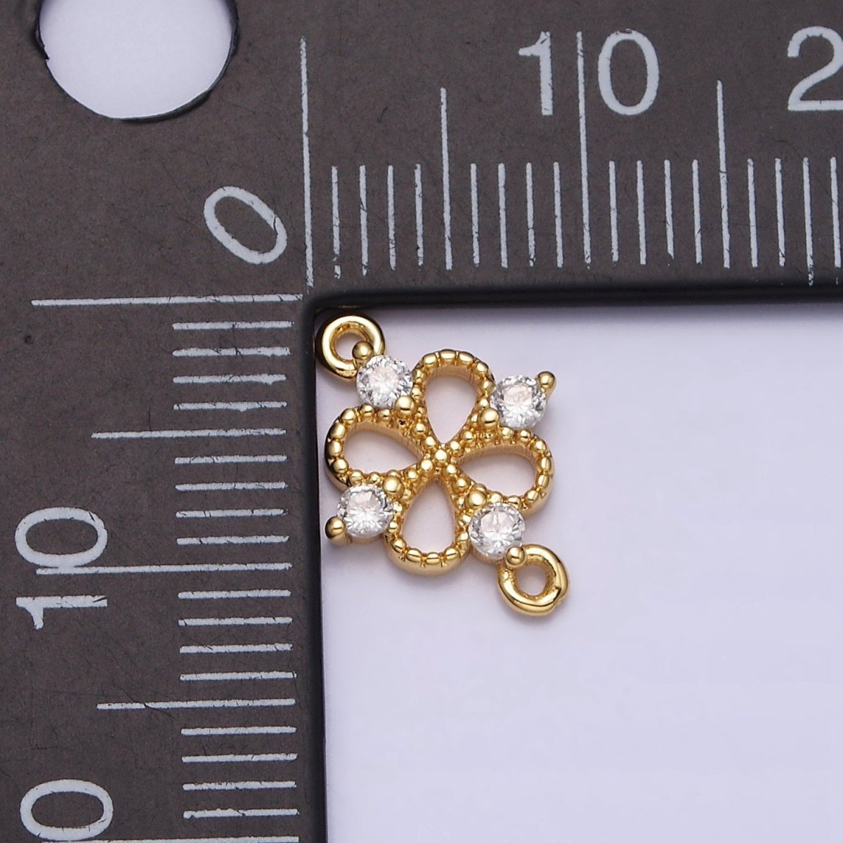 16K Gold Filled Beaded Quatrefoil Clover Butterfly CZ Connector in Gold & Silver | AA1070 AA1071 - DLUXCA