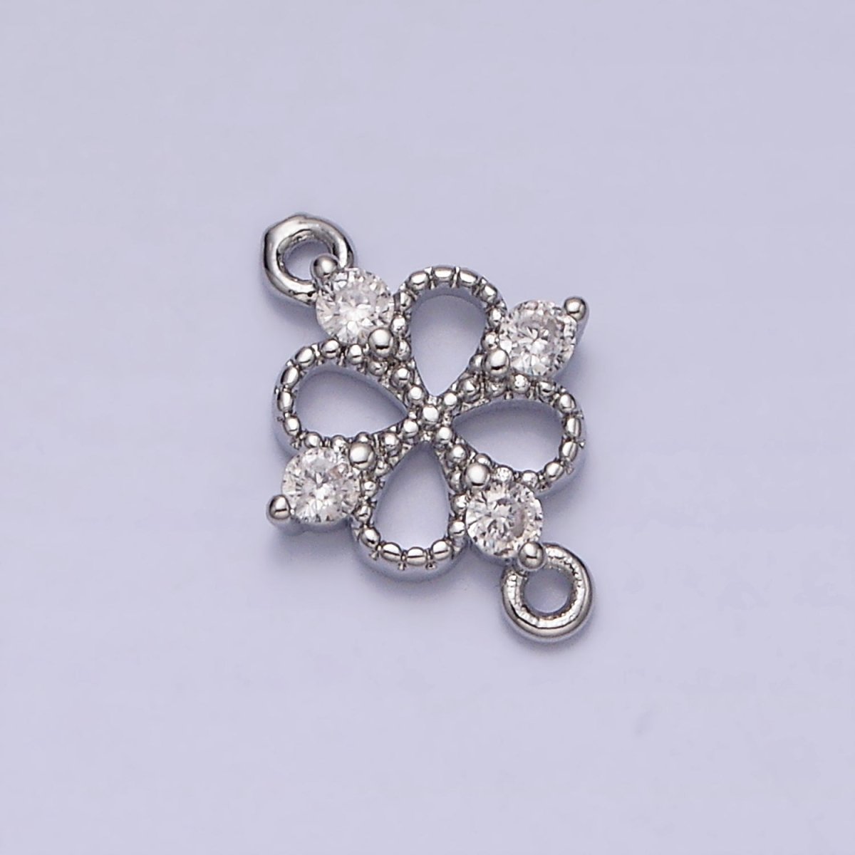 16K Gold Filled Beaded Quatrefoil Clover Butterfly CZ Connector in Gold & Silver | AA1070 AA1071 - DLUXCA