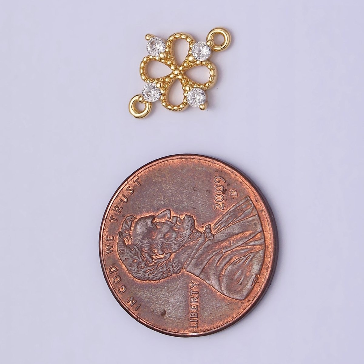 16K Gold Filled Beaded Quatrefoil Clover Butterfly CZ Connector in Gold & Silver | AA1070 AA1071 - DLUXCA