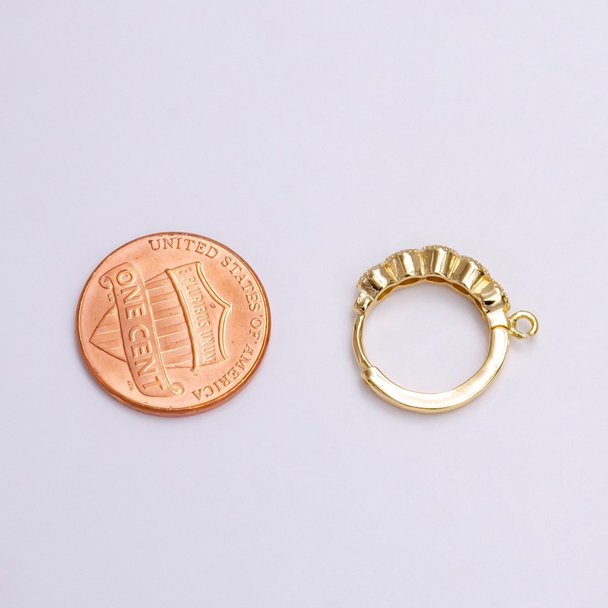 16K Gold Filled Beaded Round Clear CZ Lined 16.5mm Open Loop Huggie Earrings Supply | Z-912 - DLUXCA