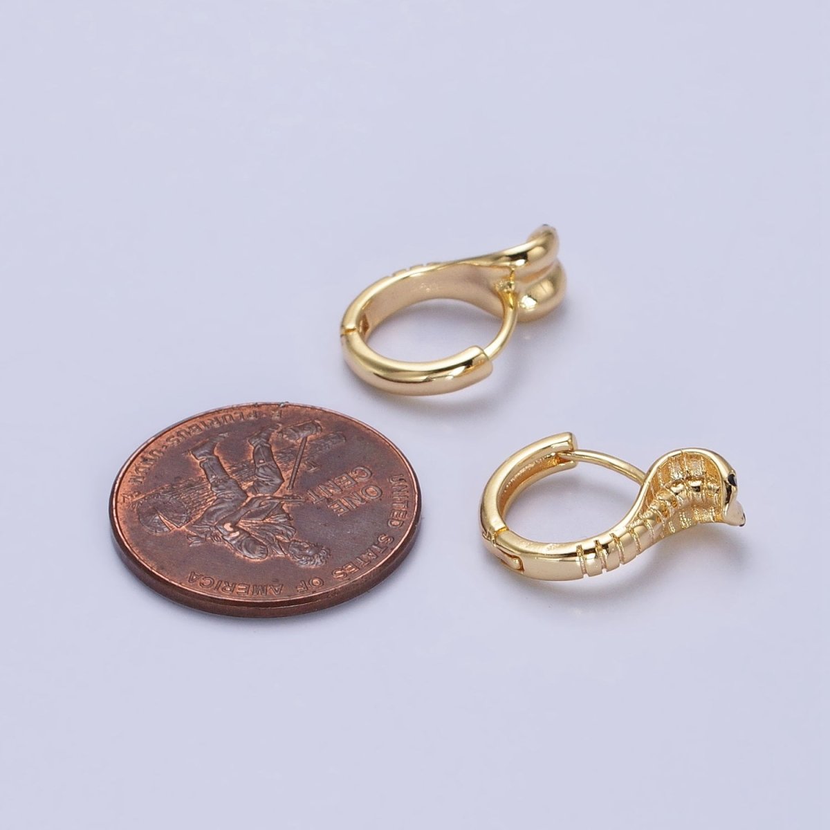 16K Gold Filled Black-Eyed CZ Scaled Serpent Snake 12mm Cartilage Huggie Earrings in Silver & Gold | AB462 AB468 - DLUXCA