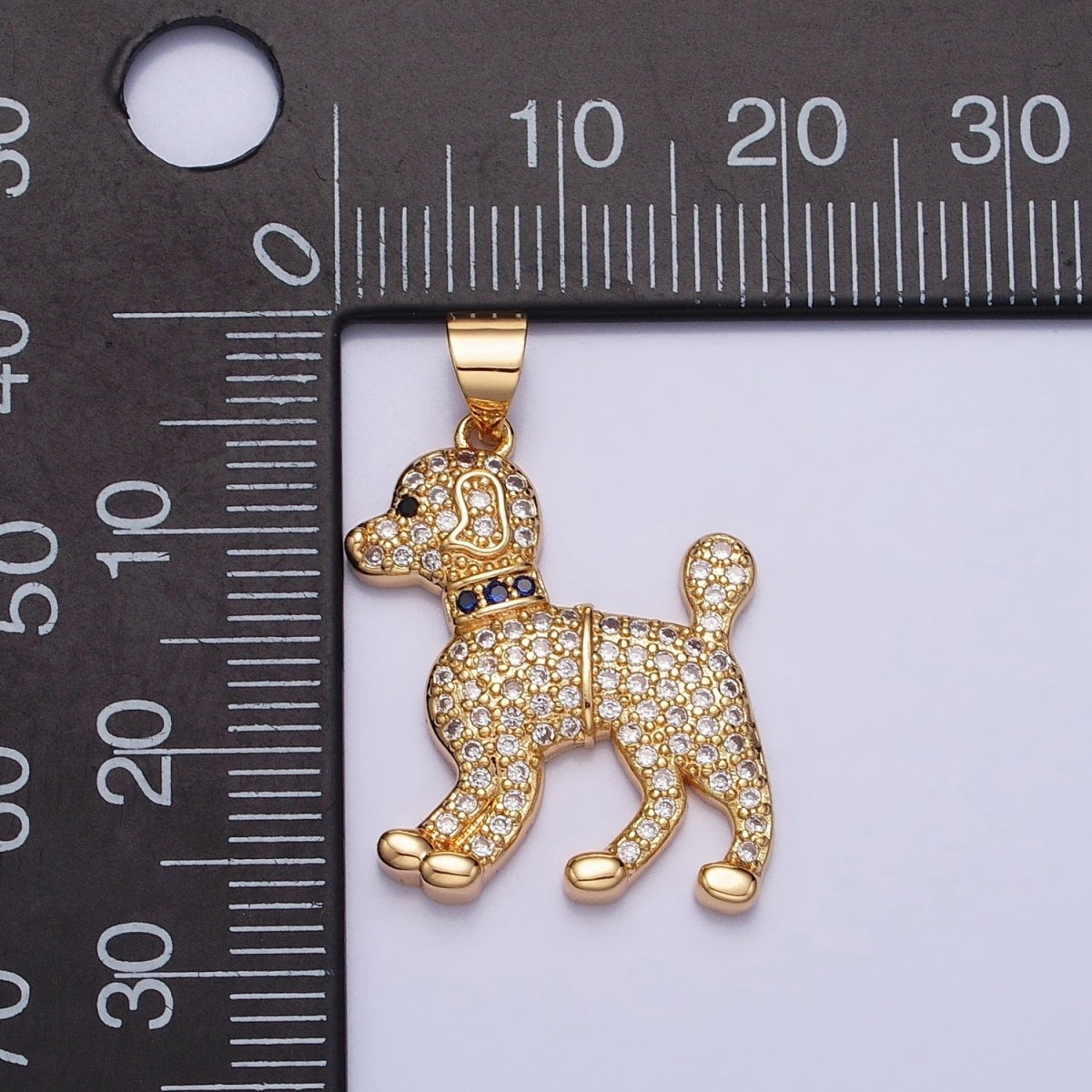 16K Gold Filled Blue-Collared Micro Paved CZ Dog Pet Animal Pendant in Gold & Silver | AA388 AA389 - DLUXCA