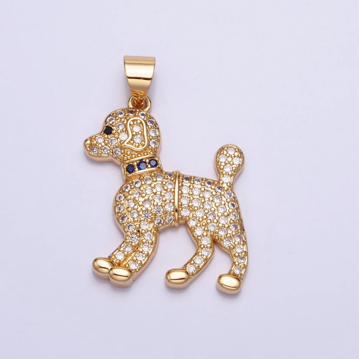 16K Gold Filled Blue-Collared Micro Paved CZ Dog Pet Animal Pendant in Gold & Silver | AA388 AA389 - DLUXCA