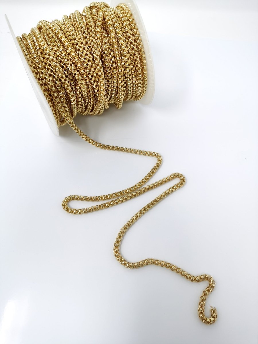 16K Gold Filled Box Book BRIOLETTE Venetian Chain by Yard, Wholesale Bulk Roll Chain for Jewelry Making | ROLL-037 Clearance Pricing - DLUXCA
