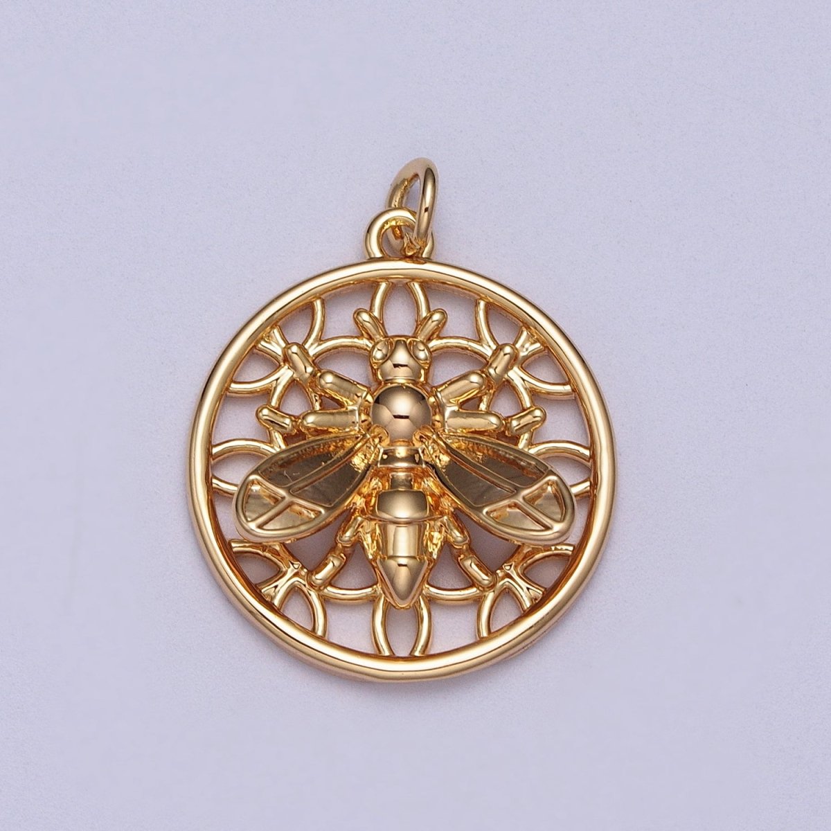 16K Gold Filled Bumble Hornet Bee Artisan Round Charm | C-915 - DLUXCA