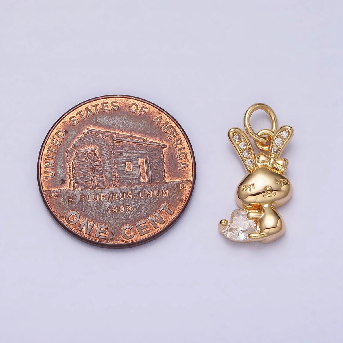 16K Gold Filled Bunny Rabbit Hugging Clear, Pink Heart CZ Add-On Charm | AC1185 - AC1188 - DLUXCA
