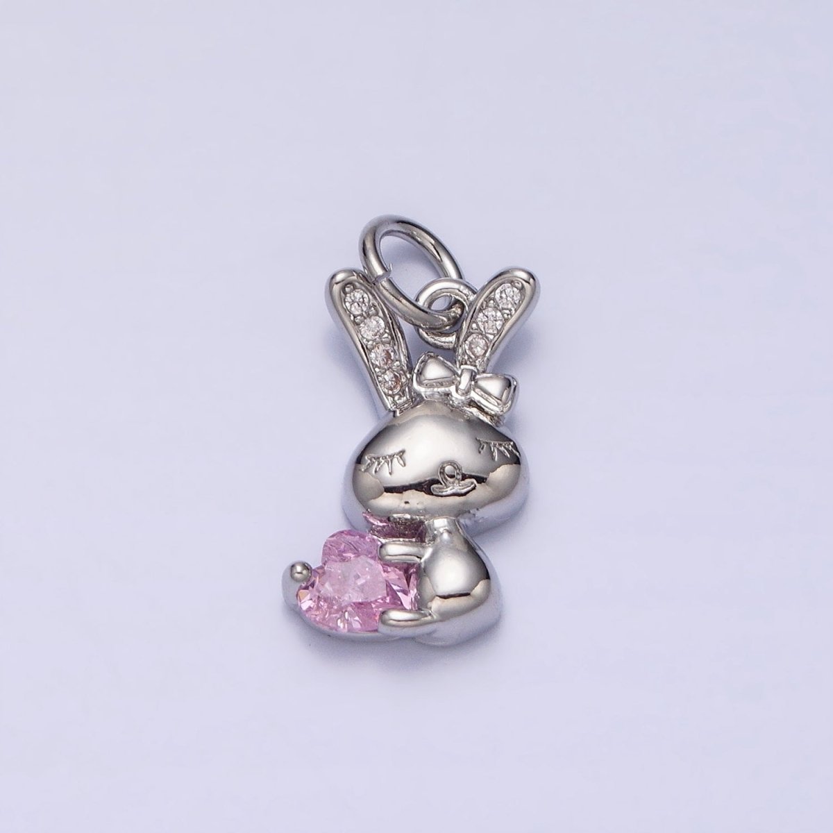 16K Gold Filled Bunny Rabbit Hugging Clear, Pink Heart CZ Add-On Charm | AC1185 - AC1188 - DLUXCA