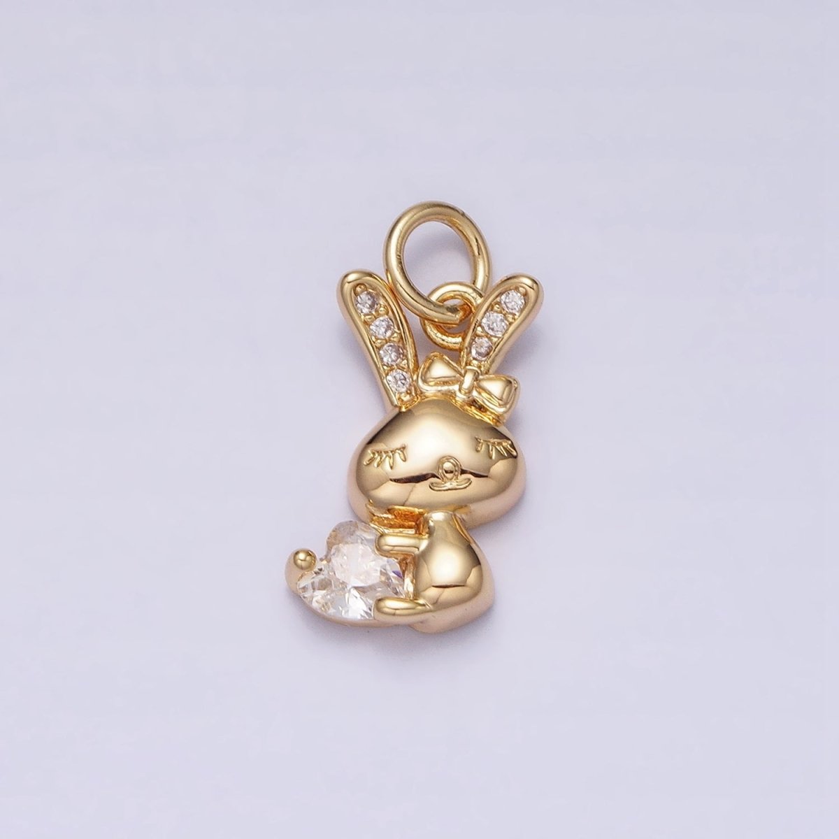 16K Gold Filled Bunny Rabbit Hugging Clear, Pink Heart CZ Add-On Charm | AC1185 - AC1188 - DLUXCA
