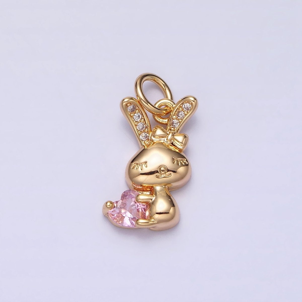 16K Gold Filled Bunny Rabbit Hugging Clear, Pink Heart CZ Add-On Charm | AC1185 - AC1188 - DLUXCA