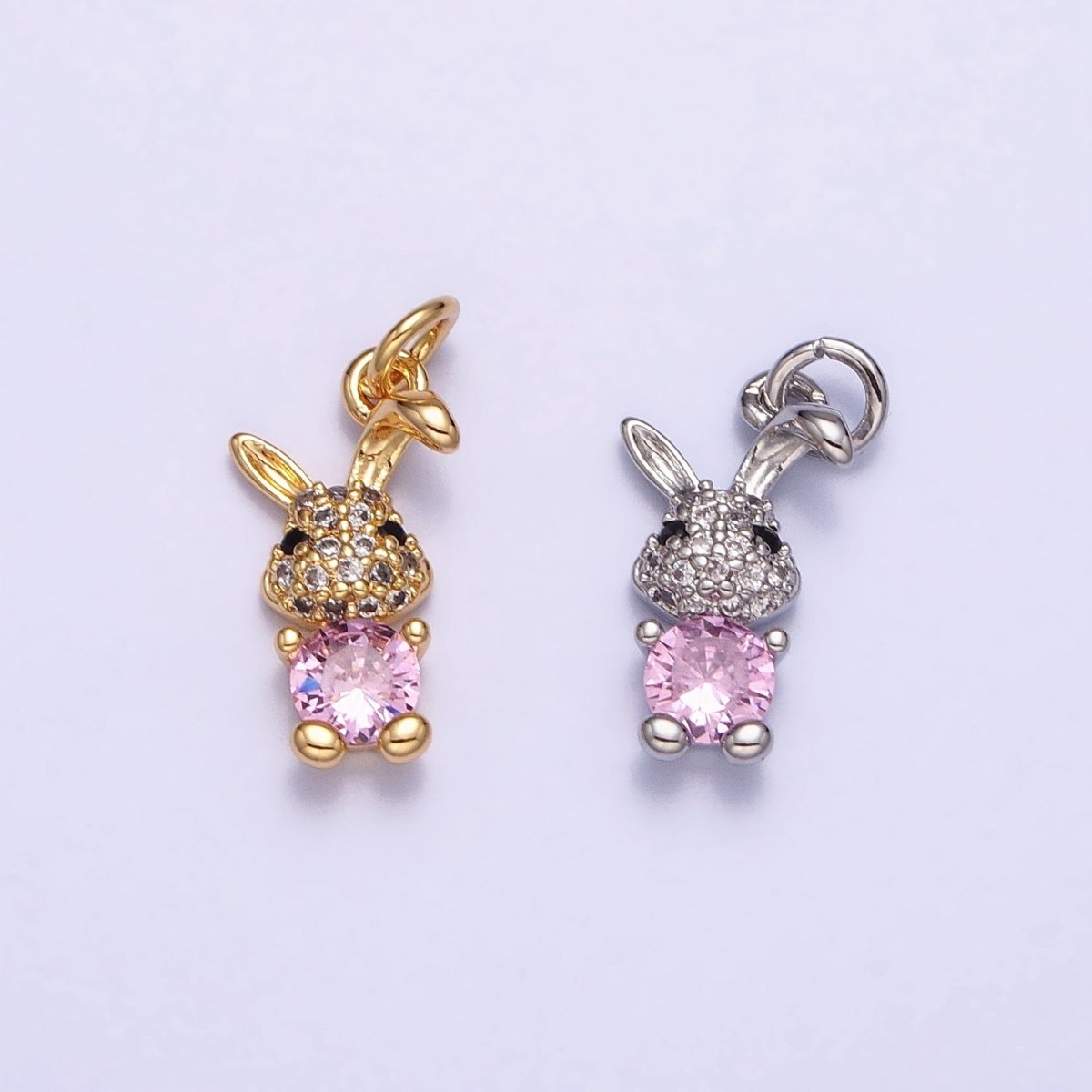 16K Gold Filled Bunny Rabbit Micro Paved Pink CZ Add-On Charm in Gold & Silver | AC1215 AC1216 - DLUXCA