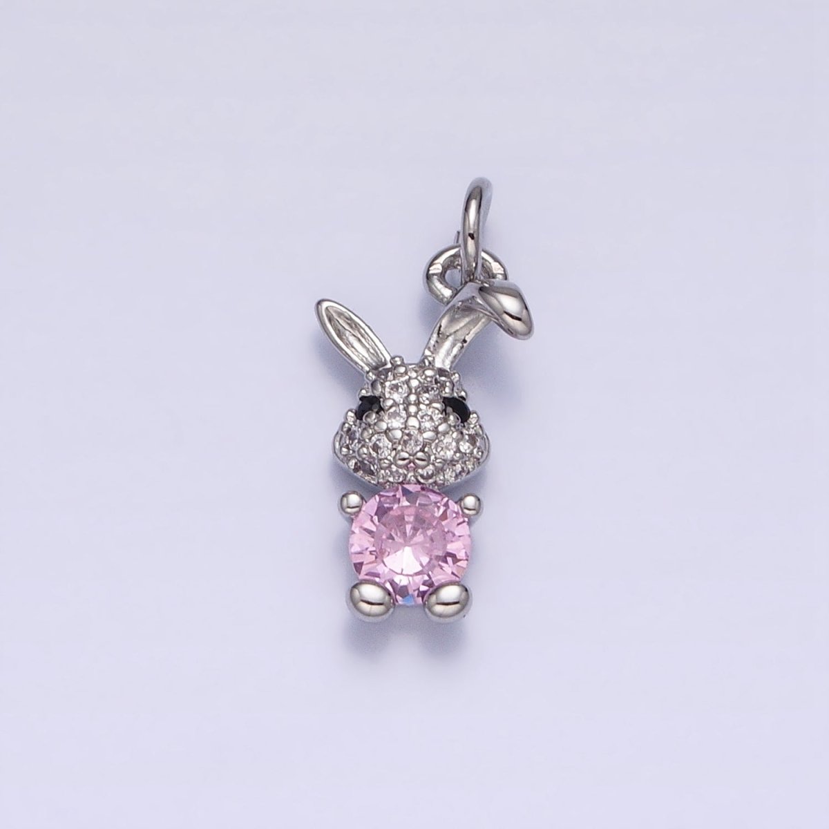 16K Gold Filled Bunny Rabbit Micro Paved Pink CZ Add-On Charm in Gold & Silver | AC1215 AC1216 - DLUXCA