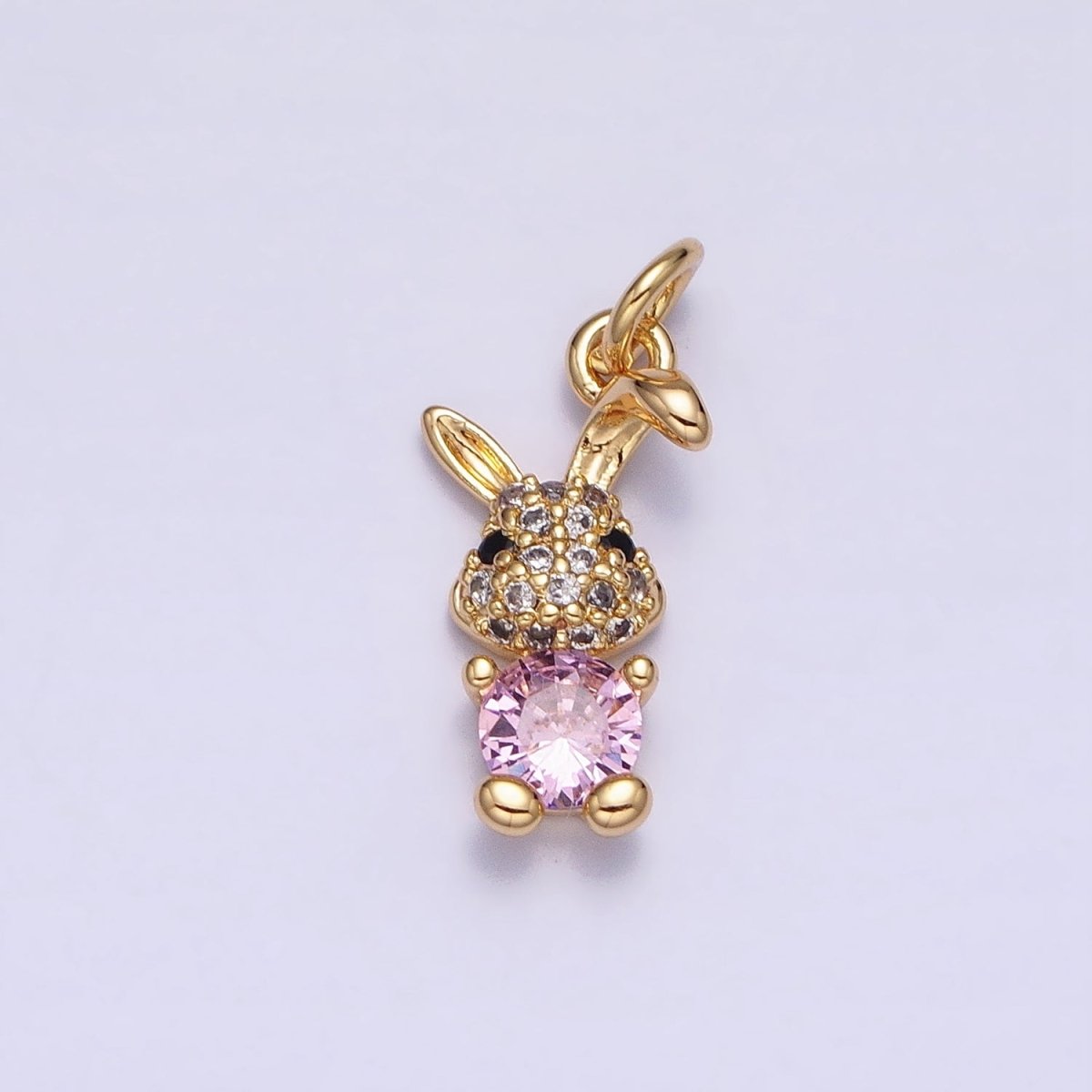 16K Gold Filled Bunny Rabbit Micro Paved Pink CZ Add-On Charm in Gold & Silver | AC1215 AC1216 - DLUXCA
