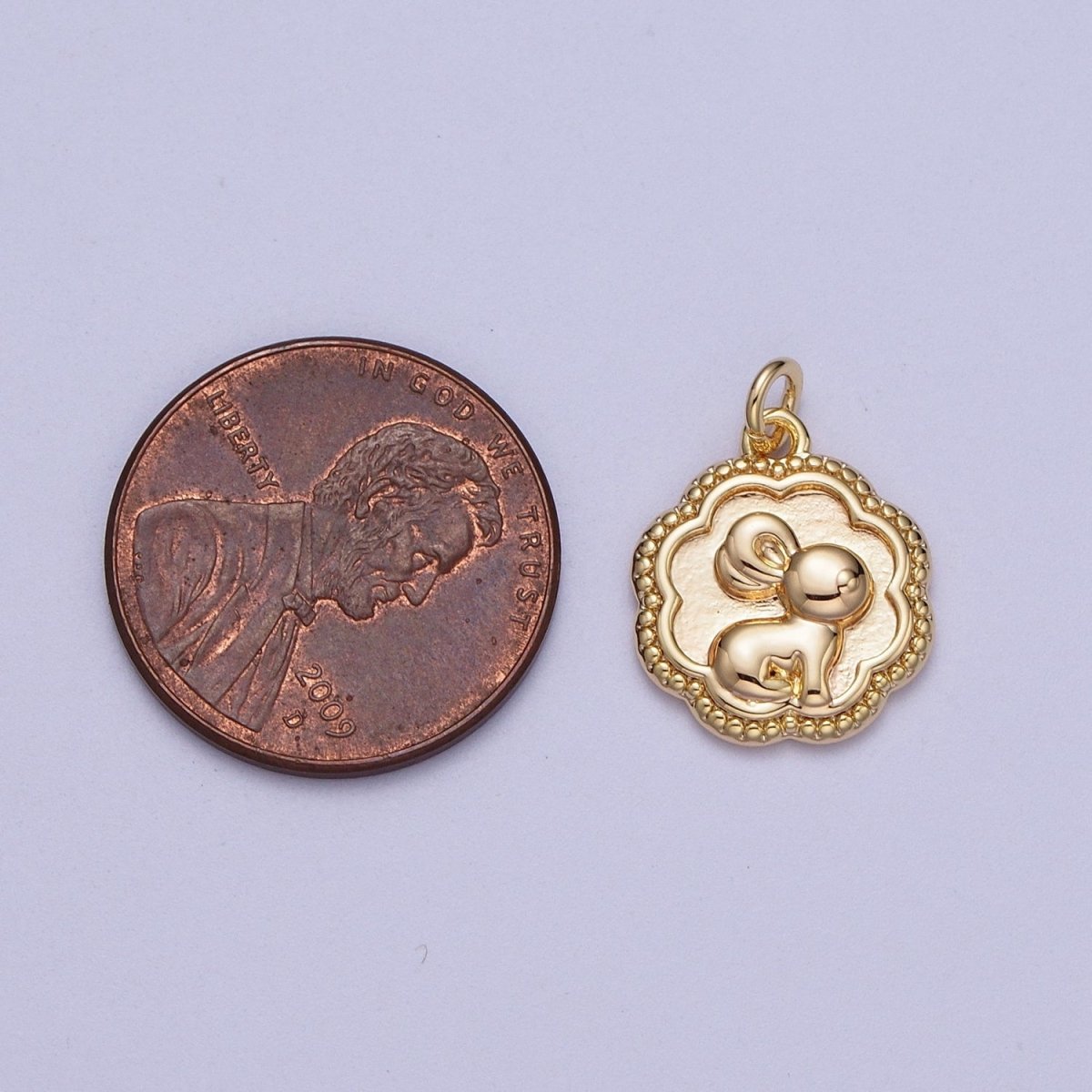 16K Gold Filled Bunny Rabbit Mini Beaded Rounded Octagonal Charm | A-084 - DLUXCA