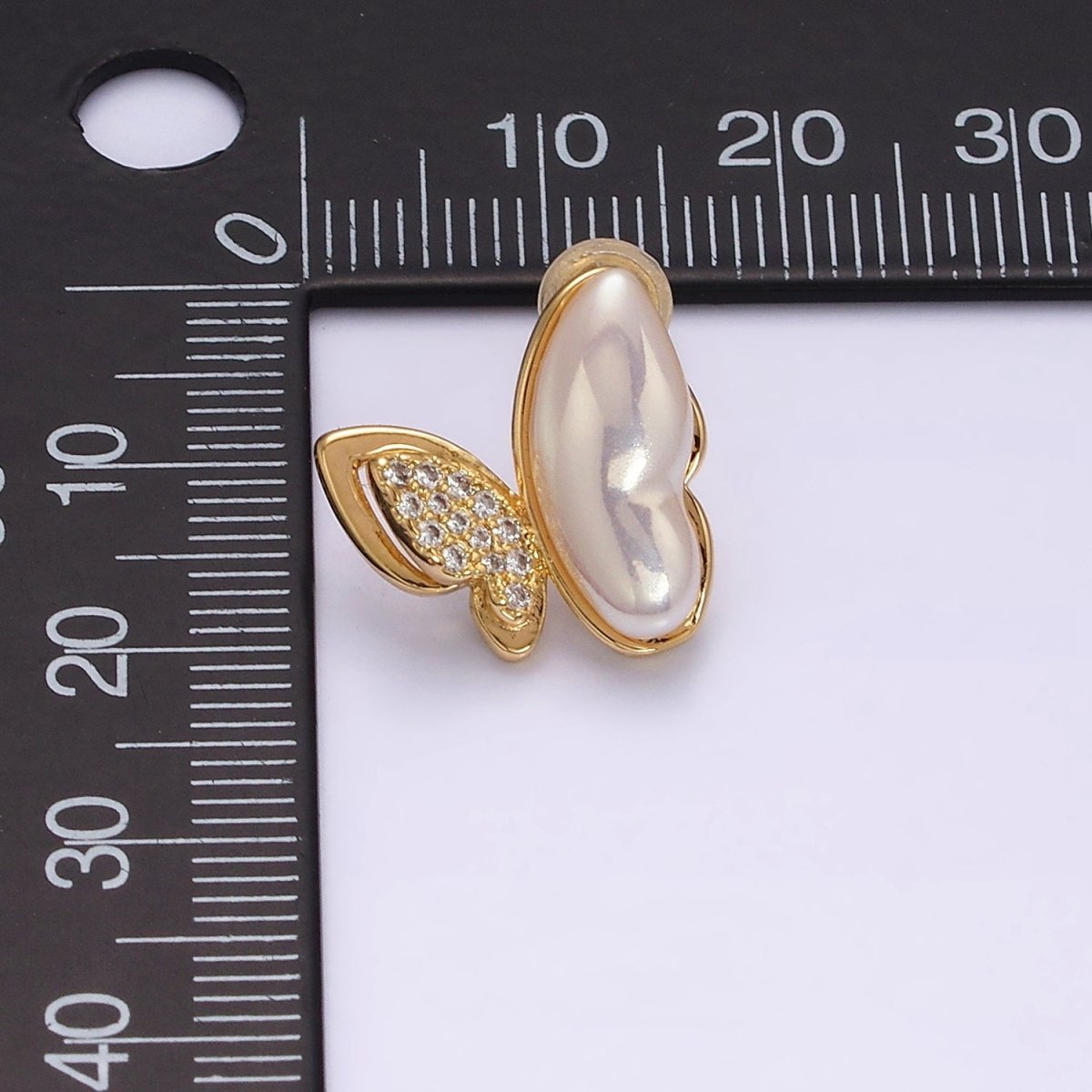 16K Gold Filled Butterfly Mariposa Pearl Micro Paved CZ Wings Stud Earrings Set in Gold & Silver | Y-885 Y-886 - DLUXCA