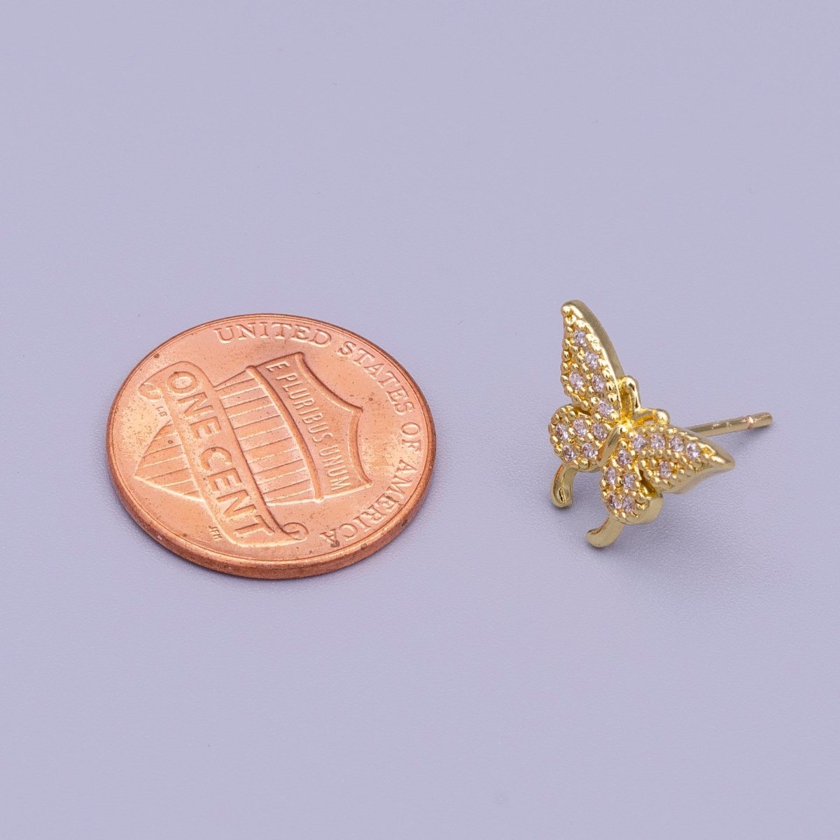 16K Gold Filled Butterfly Mariposa Wings Micro Paved CZ Stud Earrings | AD1525 - DLUXCA