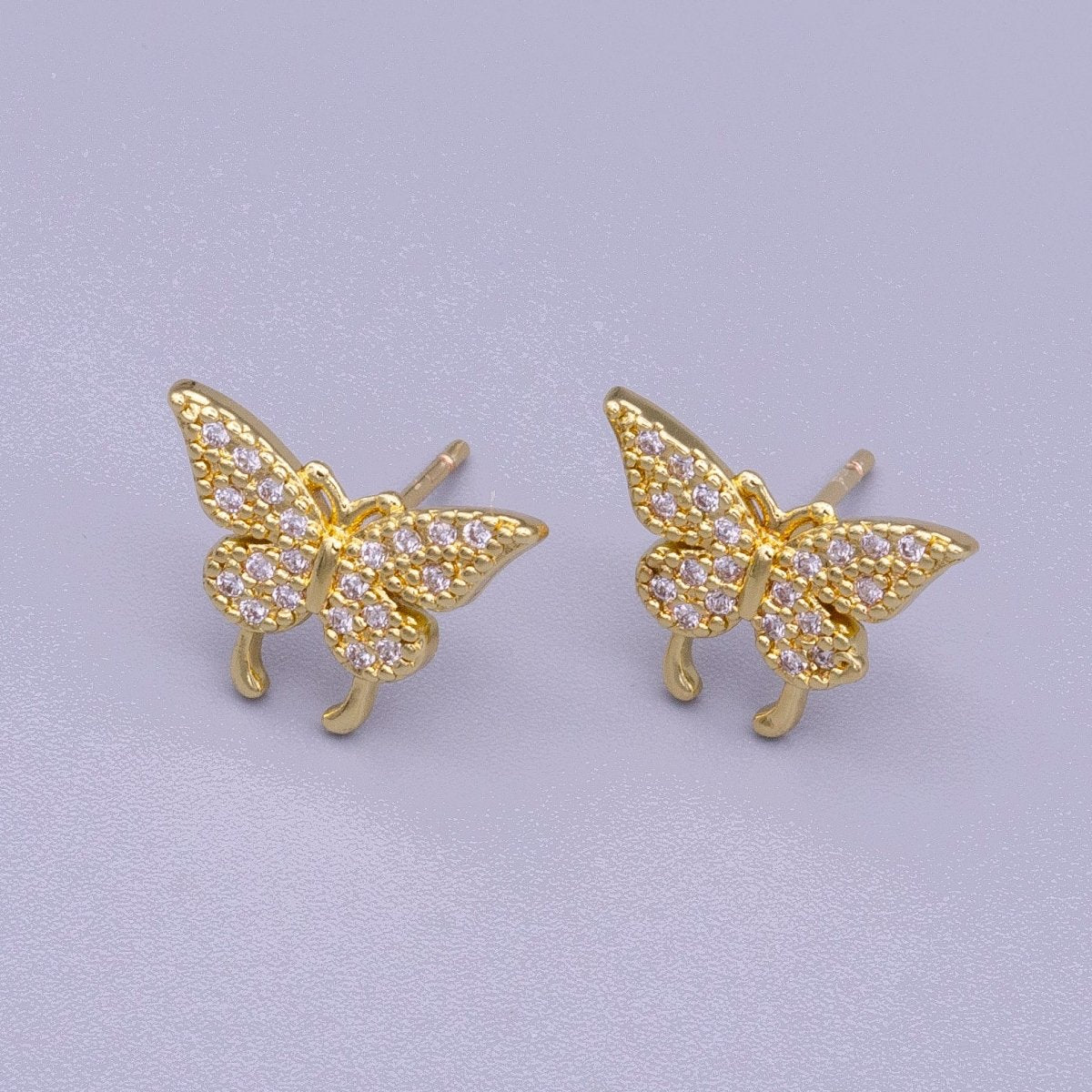 16K Gold Filled Butterfly Mariposa Wings Micro Paved CZ Stud Earrings | AD1525 - DLUXCA