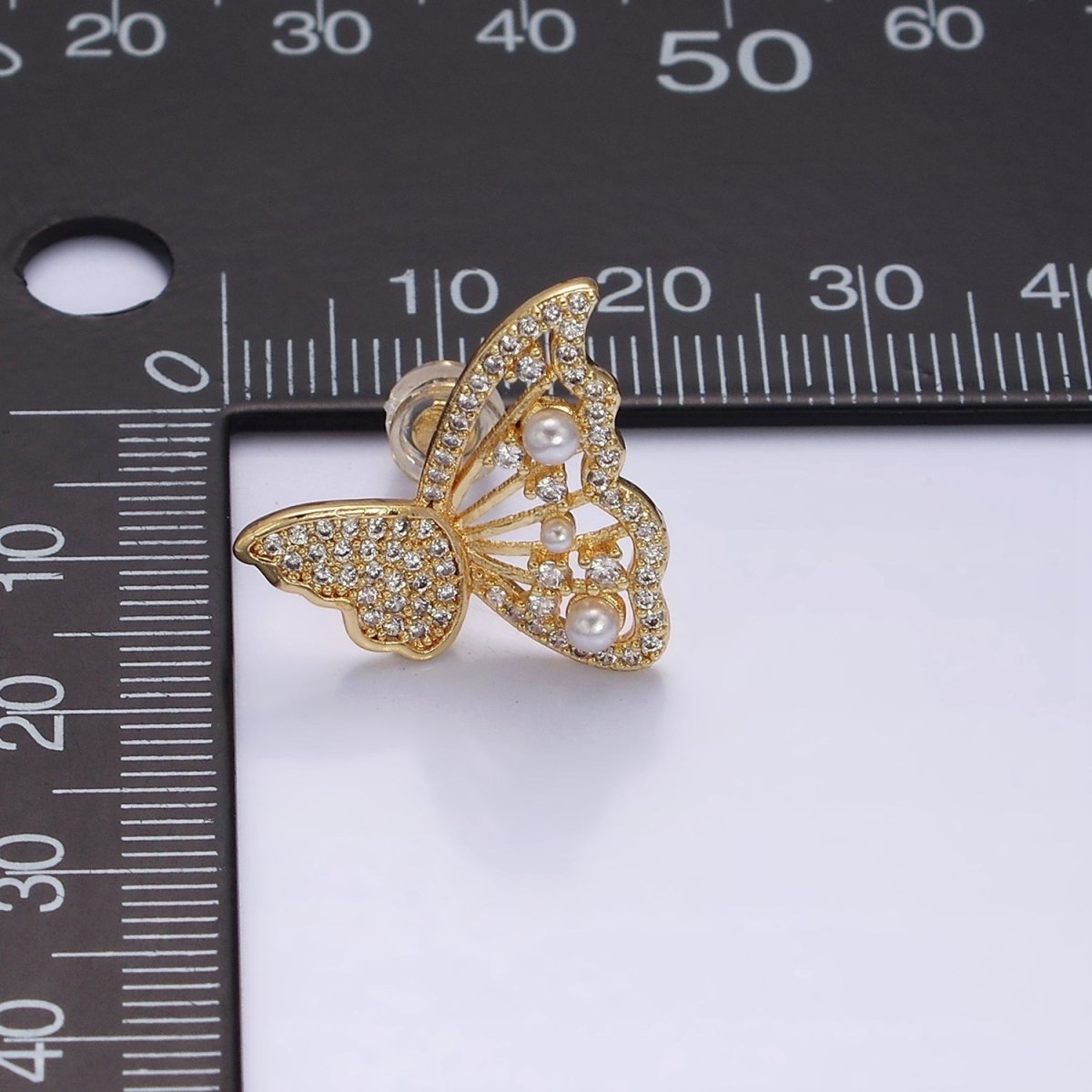16K Gold Filled Butterfly Wings Pearl Micro Paved CZ Stud Earrings Set in Gold & Silver | AD1322 AD1342 - DLUXCA