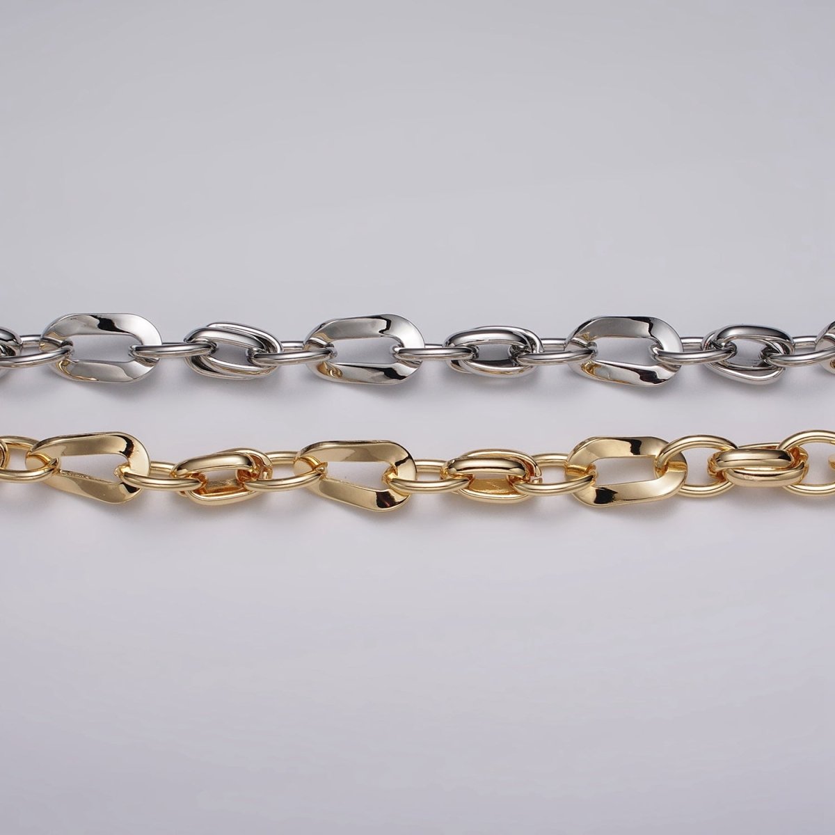 16k Gold Filled Cable Geometric Twist Link Unfinished Chain in Gold & Silver | ROLL-1157 ROLL-1158 Clearance Pricing - DLUXCA