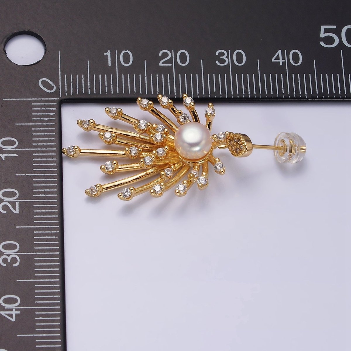 16K Gold Filled Celestial Fireworks Sunburst Pearl CZ Stud Earrings in Gold & Silver | AD1273 AD1274 - DLUXCA