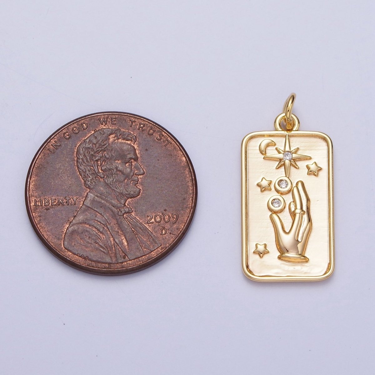 16K Gold Filled Celestial Hands Reach The Stars Tarot CZ Tag Charm | A-715 - DLUXCA