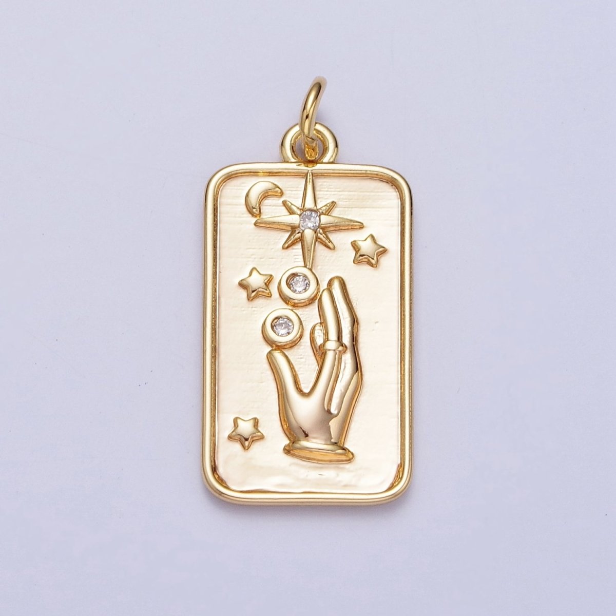 16K Gold Filled Celestial Hands Reach The Stars Tarot CZ Tag Charm | A-715 - DLUXCA