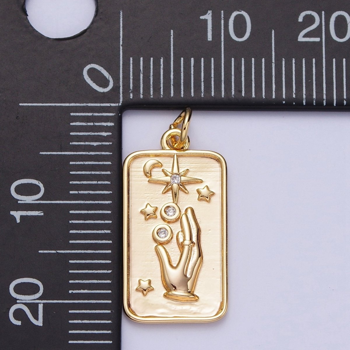 16K Gold Filled Celestial Hands Reach The Stars Tarot CZ Tag Charm | A-715 - DLUXCA