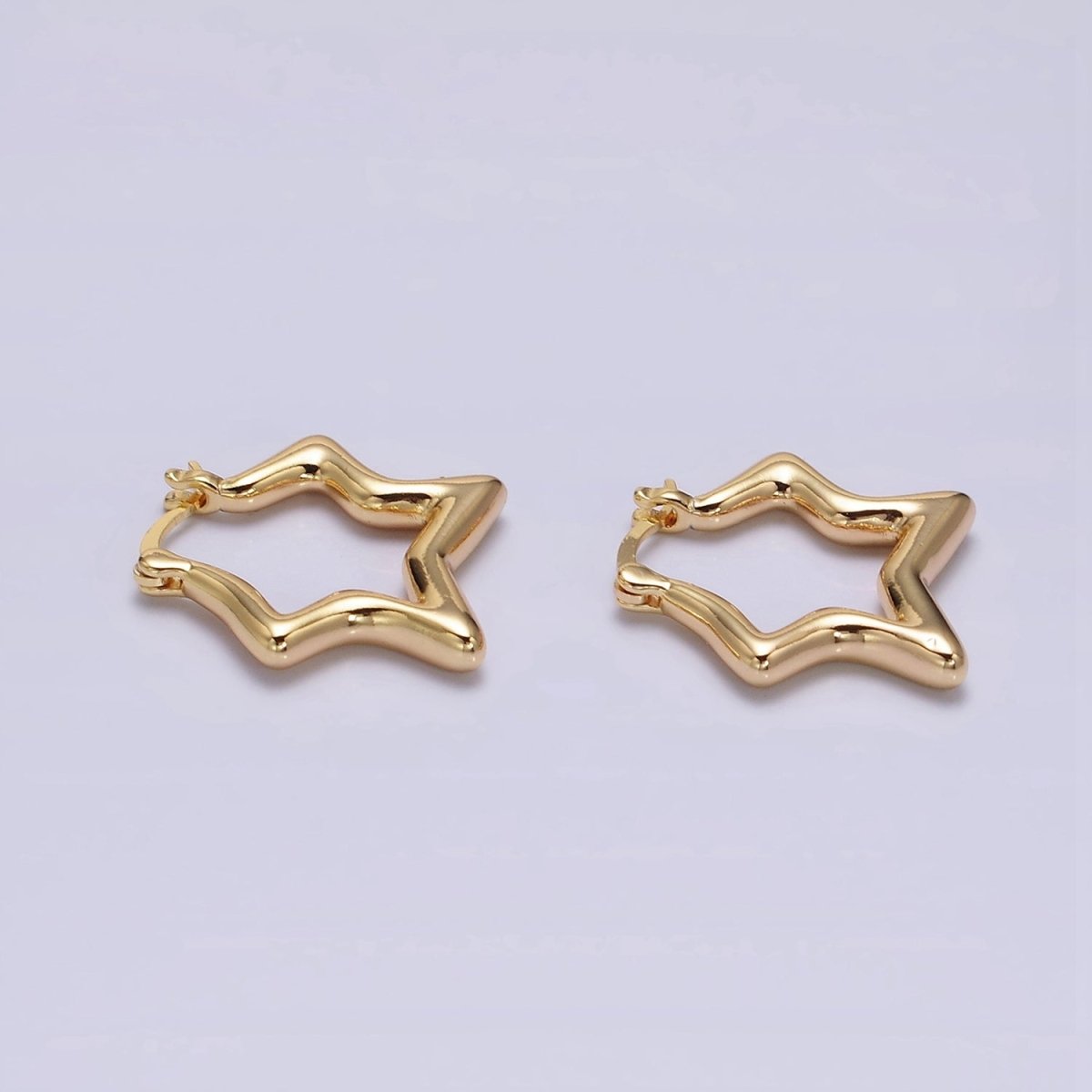 16K Gold Filled Celestial Star Abstract Band French Lock Latch Hoop Earrings | AE088 - DLUXCA
