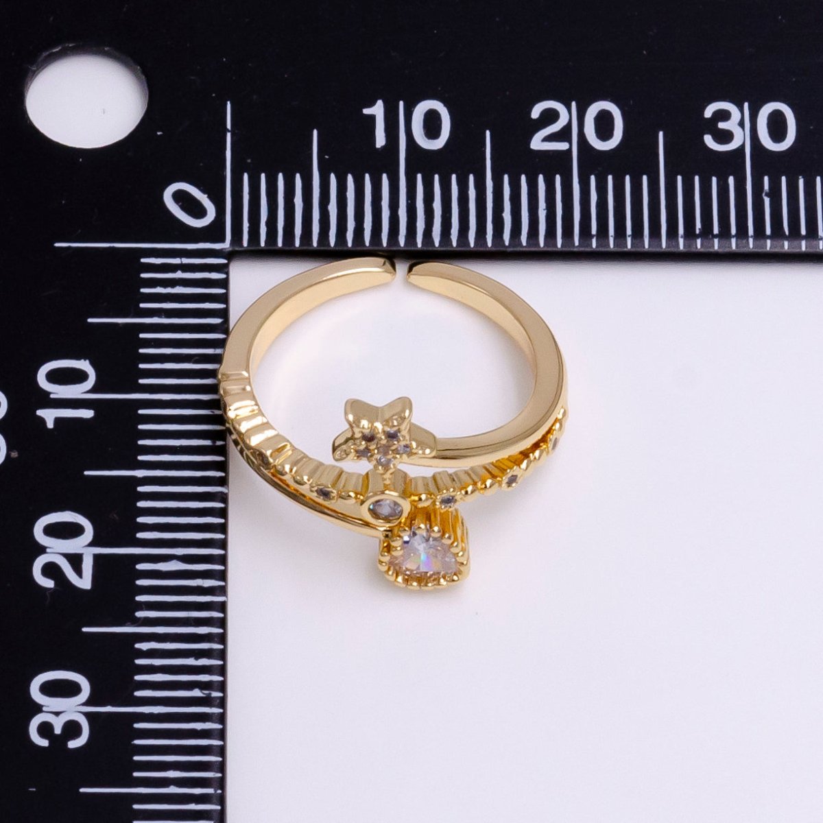 16K Gold Filled Celestial Star Clear CZ Triple Band Adjustable Ring | O-834 - DLUXCA
